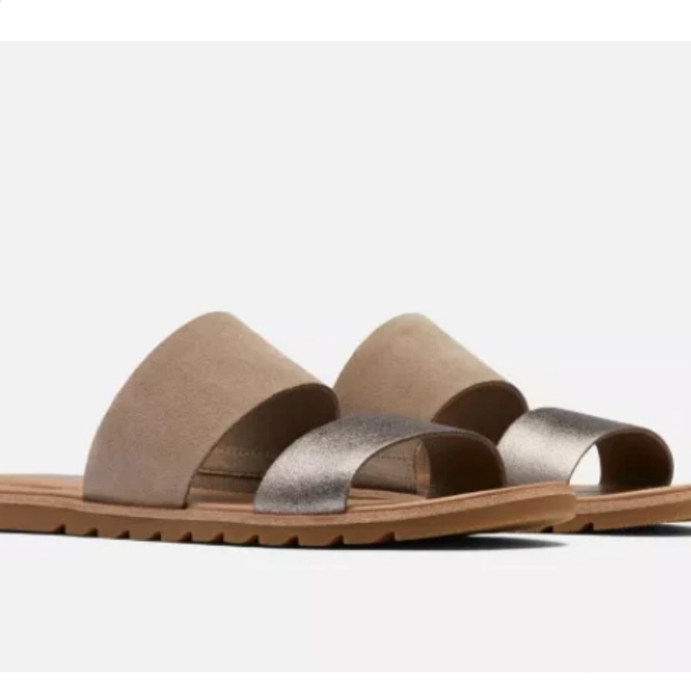 Sorel Women Ella 2 Strap Slide Leather Sandals Slide shoes sz 9.5